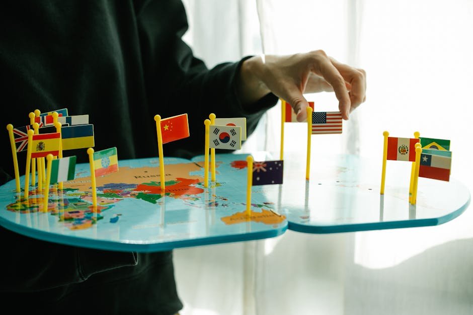 US-China flags diplomatic meeting world map